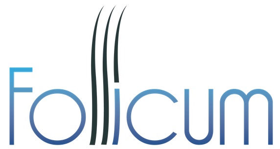 Black and blue logotype for the company FOLLICUM AB on white background.